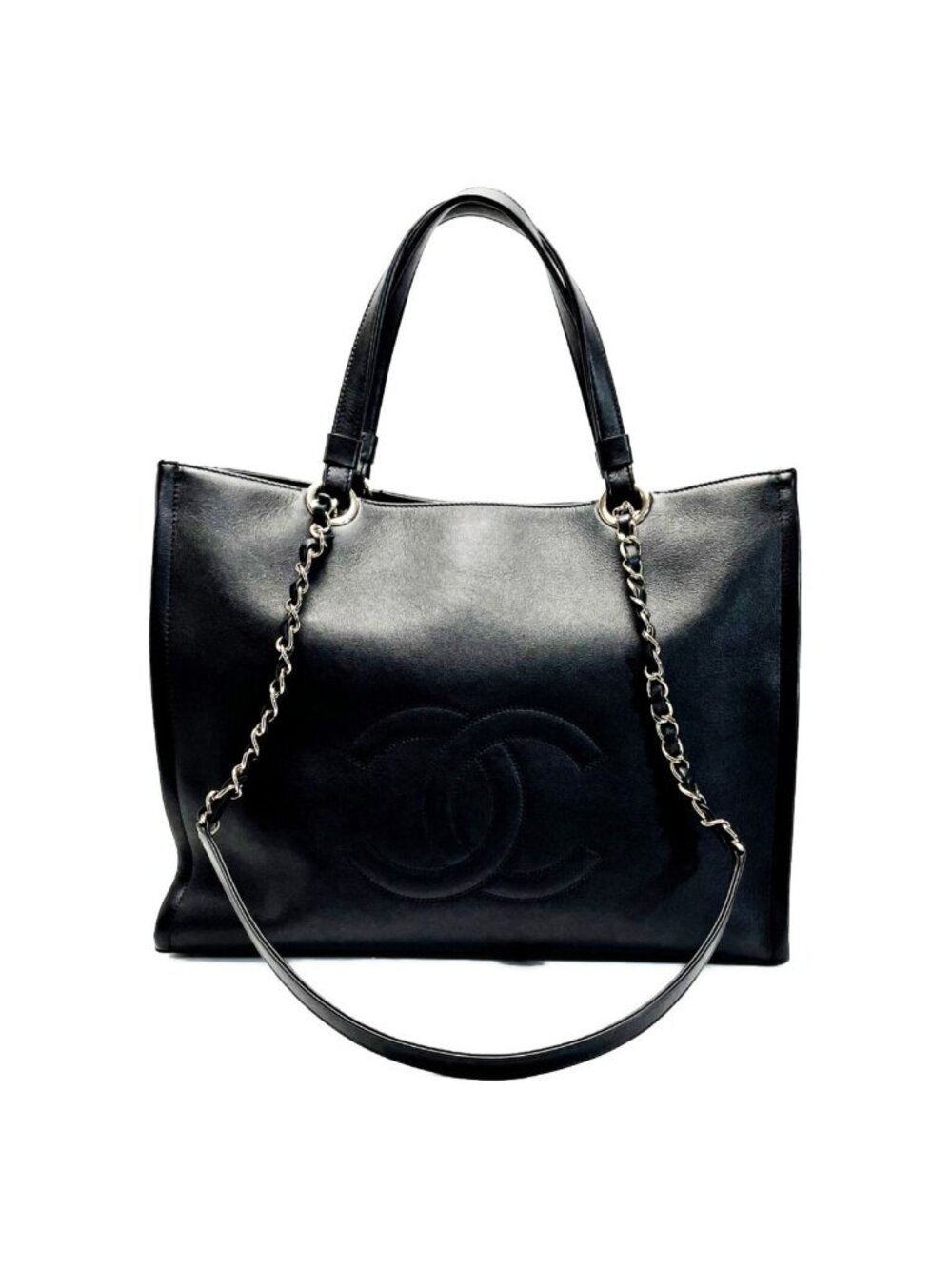 Chanel CC Logo Black Chain Tote Bag Calfskin Gold